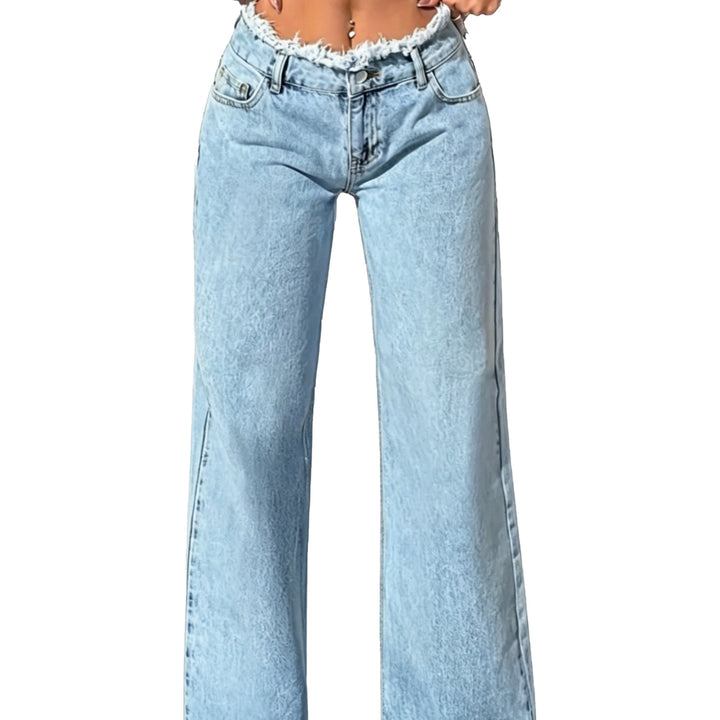 Women's High-Waist Flare Jeans with Raw Waistband and Wide Leg Mune Fashion