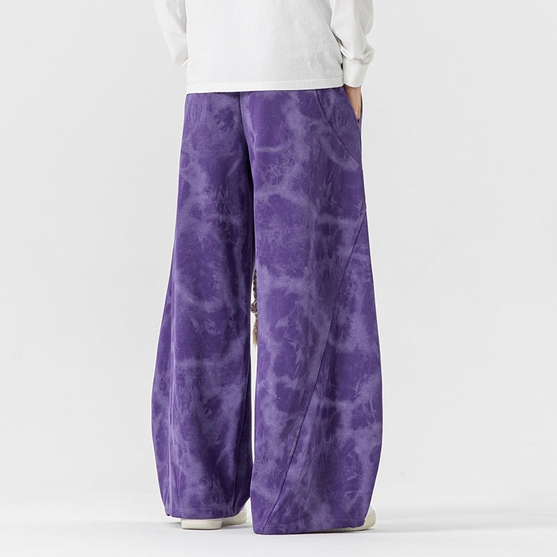 Unisex wide batik harem pants with decorative drawstring and deep crotch Mune Fashion