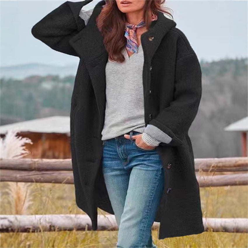Women's Boucle Hoodie Coat in Oversized Cut with Concealed Button Placket Mune Fashion