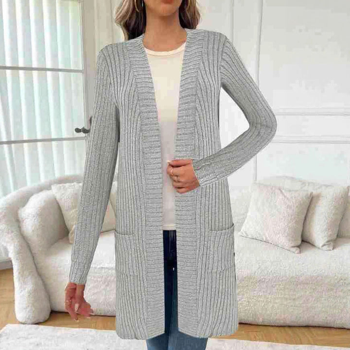 Women Longline Ribbed Knit Cardigan with Pockets Mune Fashion