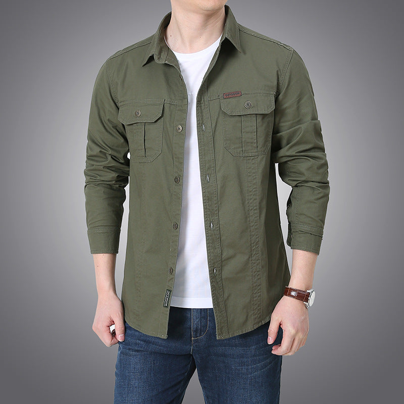 Men's Cotton Canvas Shirt Jacket in Utility Style with Chest Patch Pockets Mune Fashion
