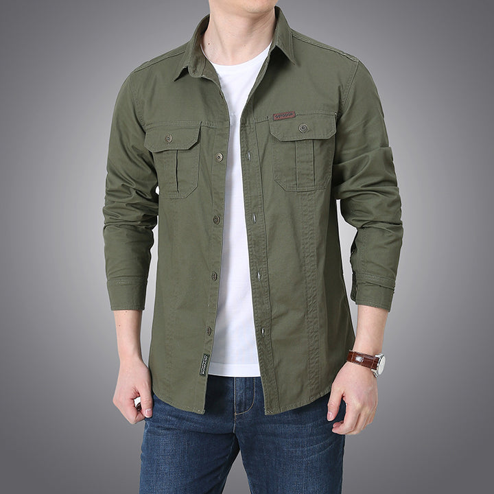 Men's Cotton Canvas Shirt Jacket in Utility Style with Chest Patch Pockets Mune Fashion