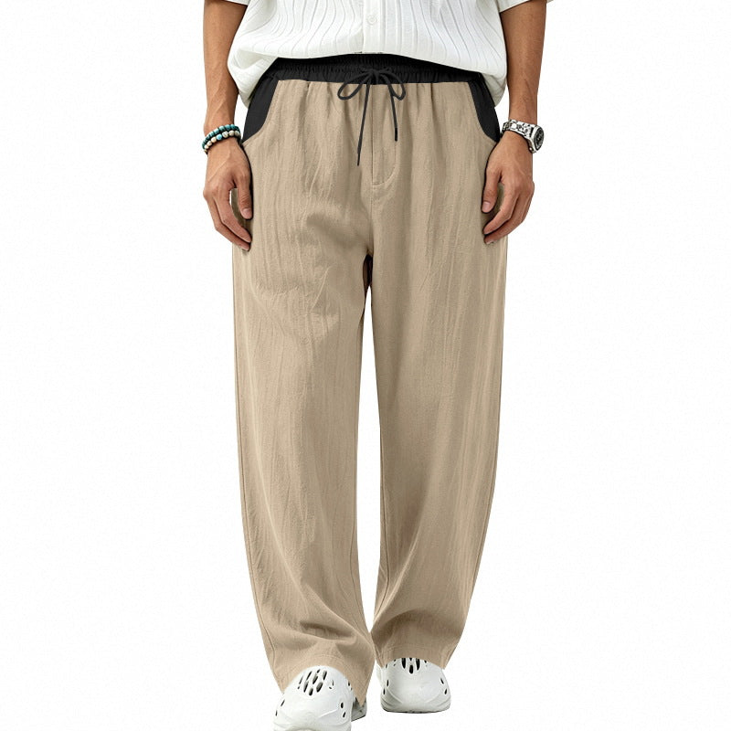 Men's Loose Fit Linen Blend Casual Pants with Elastic Drawstring and Side Pockets Mune Fashion
