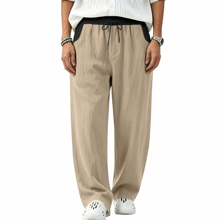 Men's Loose Fit Linen Blend Casual Pants with Elastic Drawstring and Side Pockets Mune Fashion