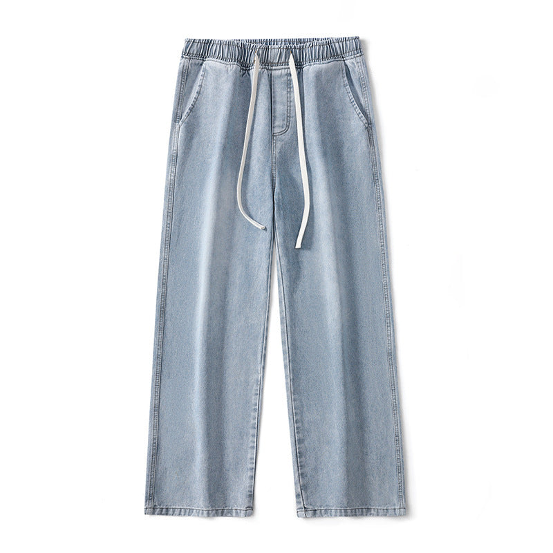 Men's Wide Denim Jogging Pants with Elastic Waistband and Long Drawstrings Mune Fashion