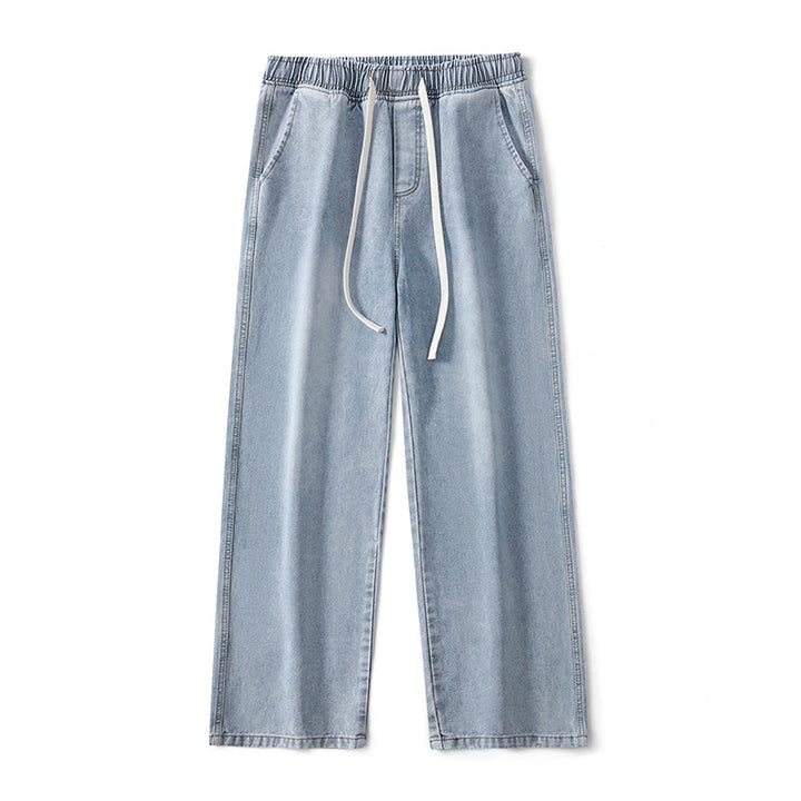 Men's Wide Denim Jogging Pants with Elastic Waistband and Long Drawstrings Mune Fashion