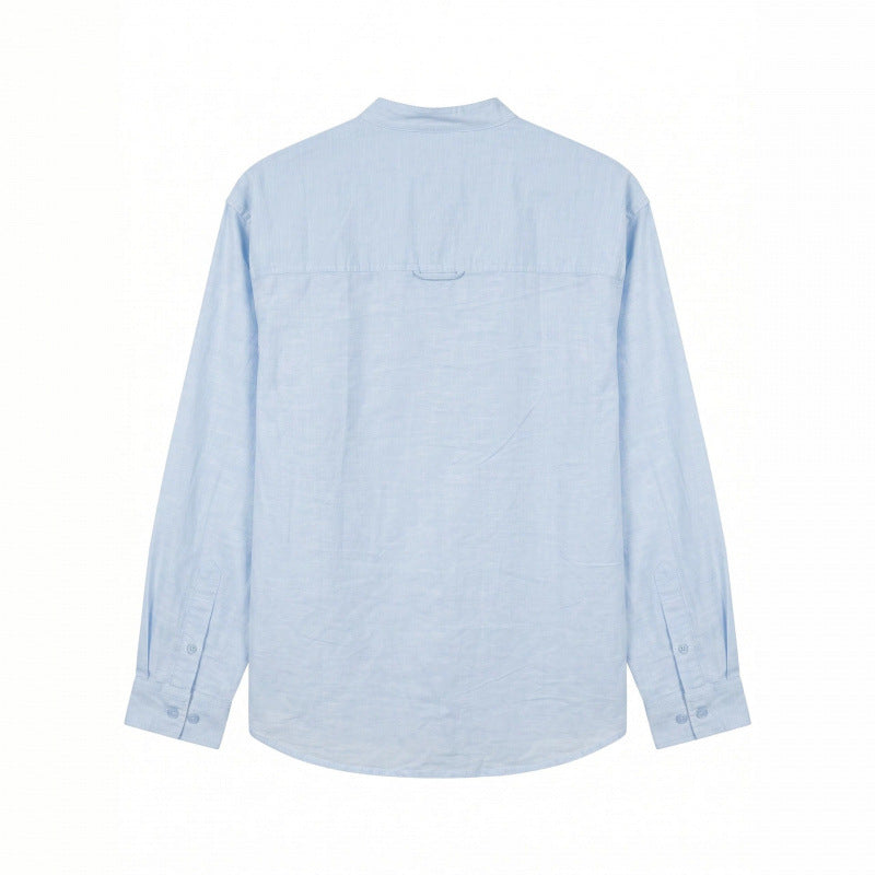 Men's Lightweight Cotton Oxford Shirt with Stand Collar and Chest Pocket Mune Fashion