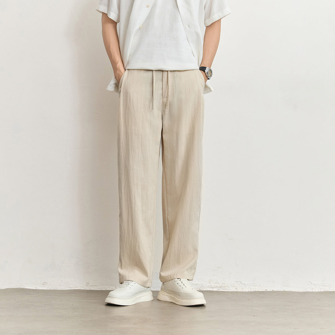 Men's Lightweight Linen Pants with Drawstring and Straight Leg Mune Fashion