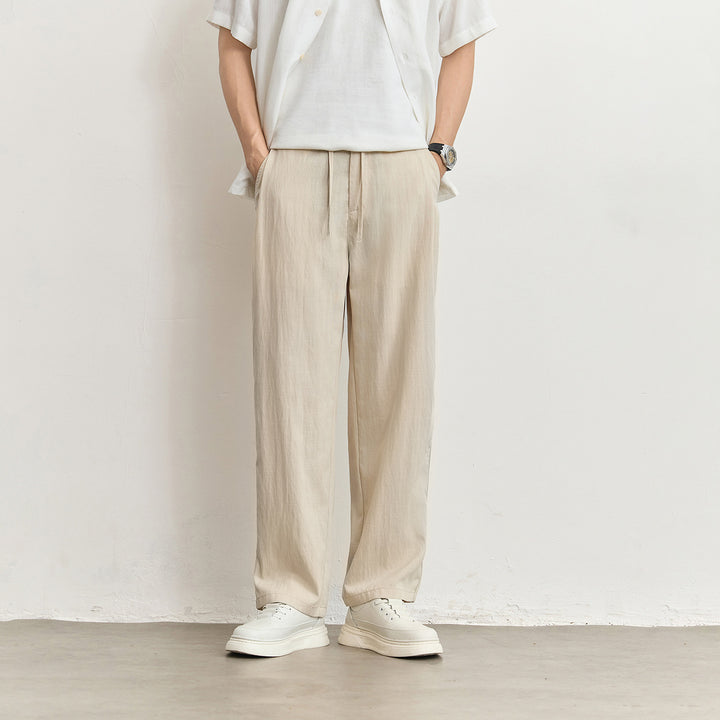 Men's Lightweight Linen Pants with Drawstring and Straight Leg Mune Fashion