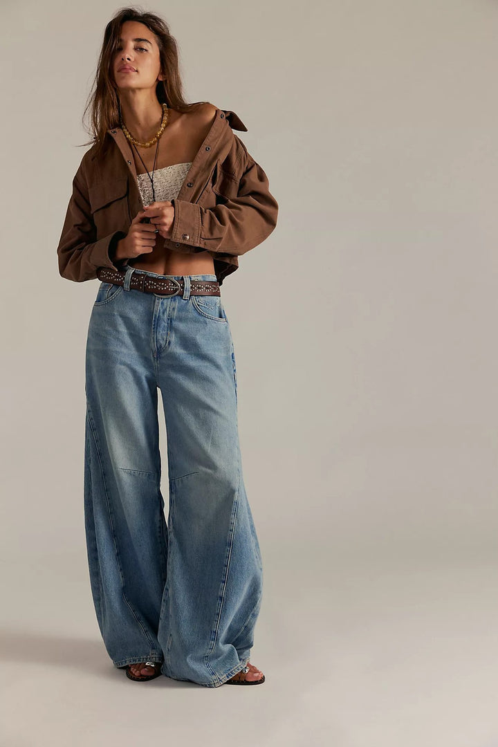 Women's short utility poncho jacket with snap button front and patch pockets Mune Fashion