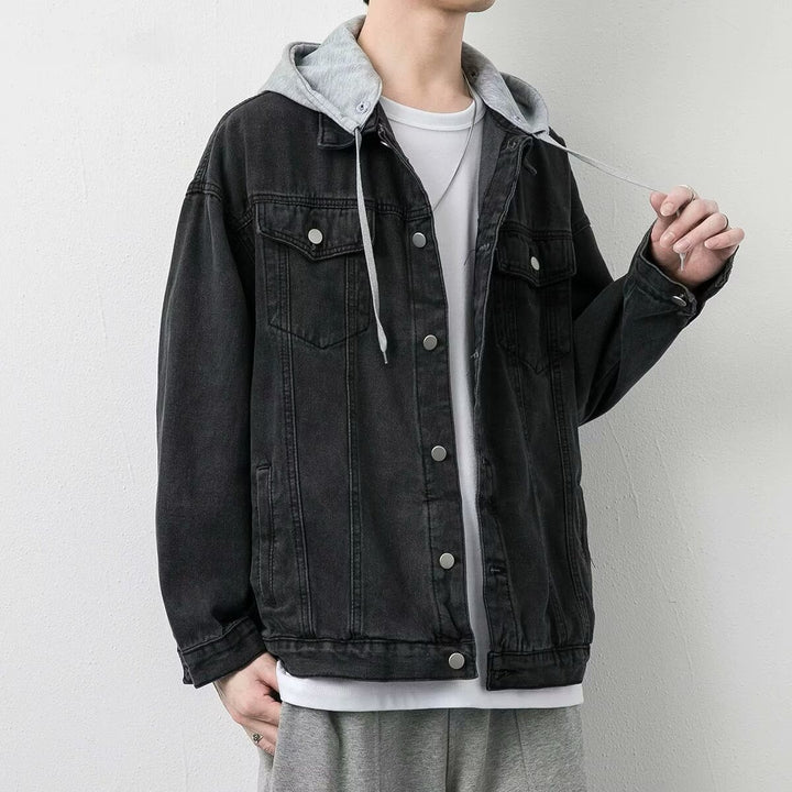 Men's Casual Denim Jacket with Integrated Hoodie Mune Fashion