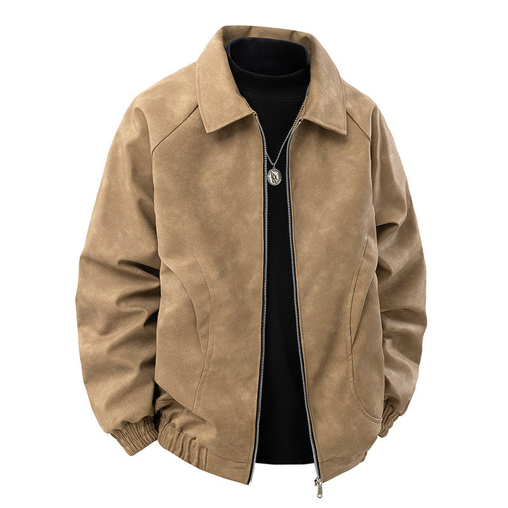 Men's suede look zip jacket in retro bomber style with Kent collar and elastic hem Mune Fashion