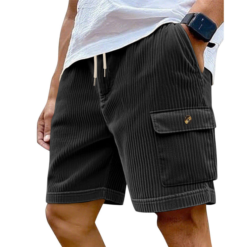 Men's utility cord shorts with elastic drawstring waistband and patch flap pockets Mune Fashion
