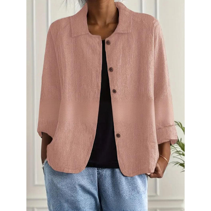 Women's lightweight linen-look blouse with a loose fit, 3/4 sleeves and button placket Mune Fashion