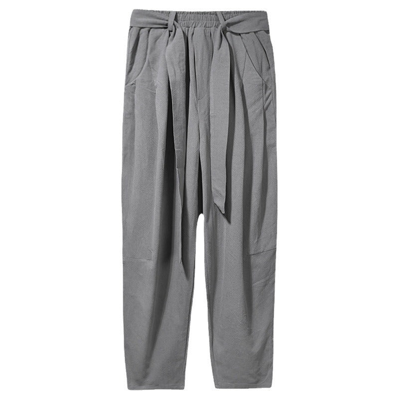 Men's loose linen pants with drawstring and tapered leg Mune Fashion