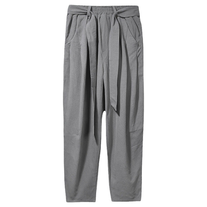 Men's loose linen pants with drawstring and tapered leg Mune Fashion
