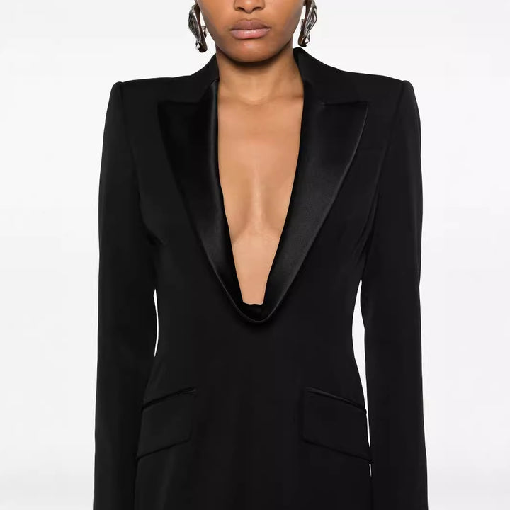 Ladies Tailored Evening Maxi Dress in Tuxedo Blazer Style Mune Fashion