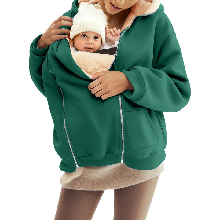 Women nan baby carrier hoodie with teddy lining and two-way zipper Mune Fashion
