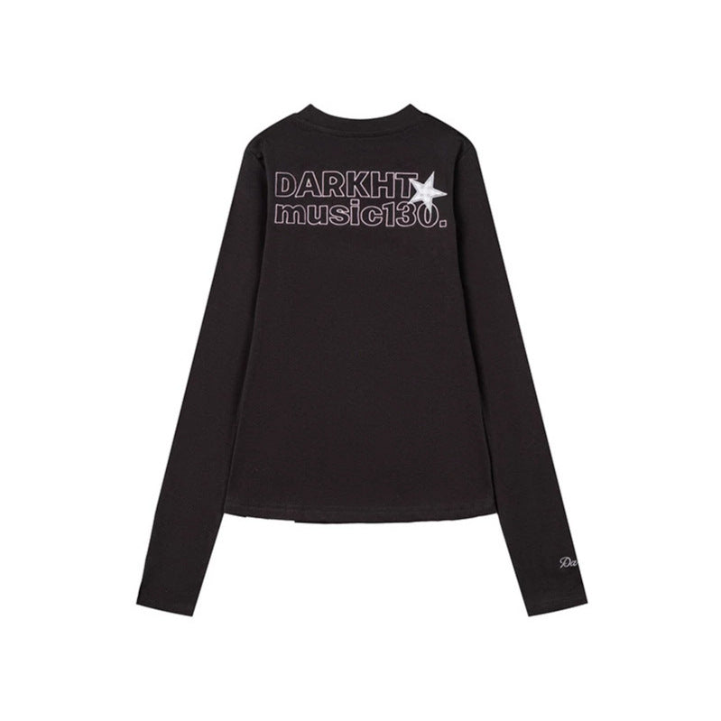 Women's long sleeve shirt with sequin collar and music note appliqués Mune Fashion
