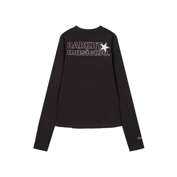 Women's long sleeve shirt with sequin collar and music note appliqués Mune Fashion