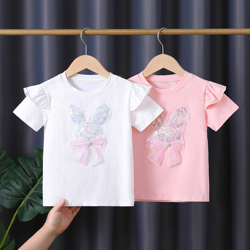 Girl's T-shirt with embroidered bunny and ruffle details Mune Fashion