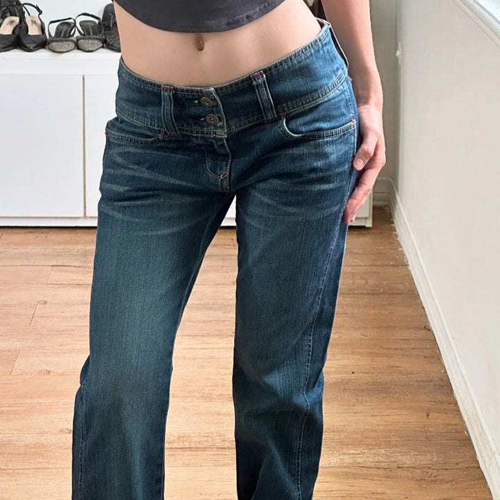 Women Low-Rise Bootcut Jeans with Double Button Placket and Extra Wide Flare Mune Fashion