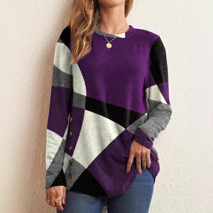 Women Oversize Longsleeve Tunic with Geometric Colorblock Pattern Mune Fashion