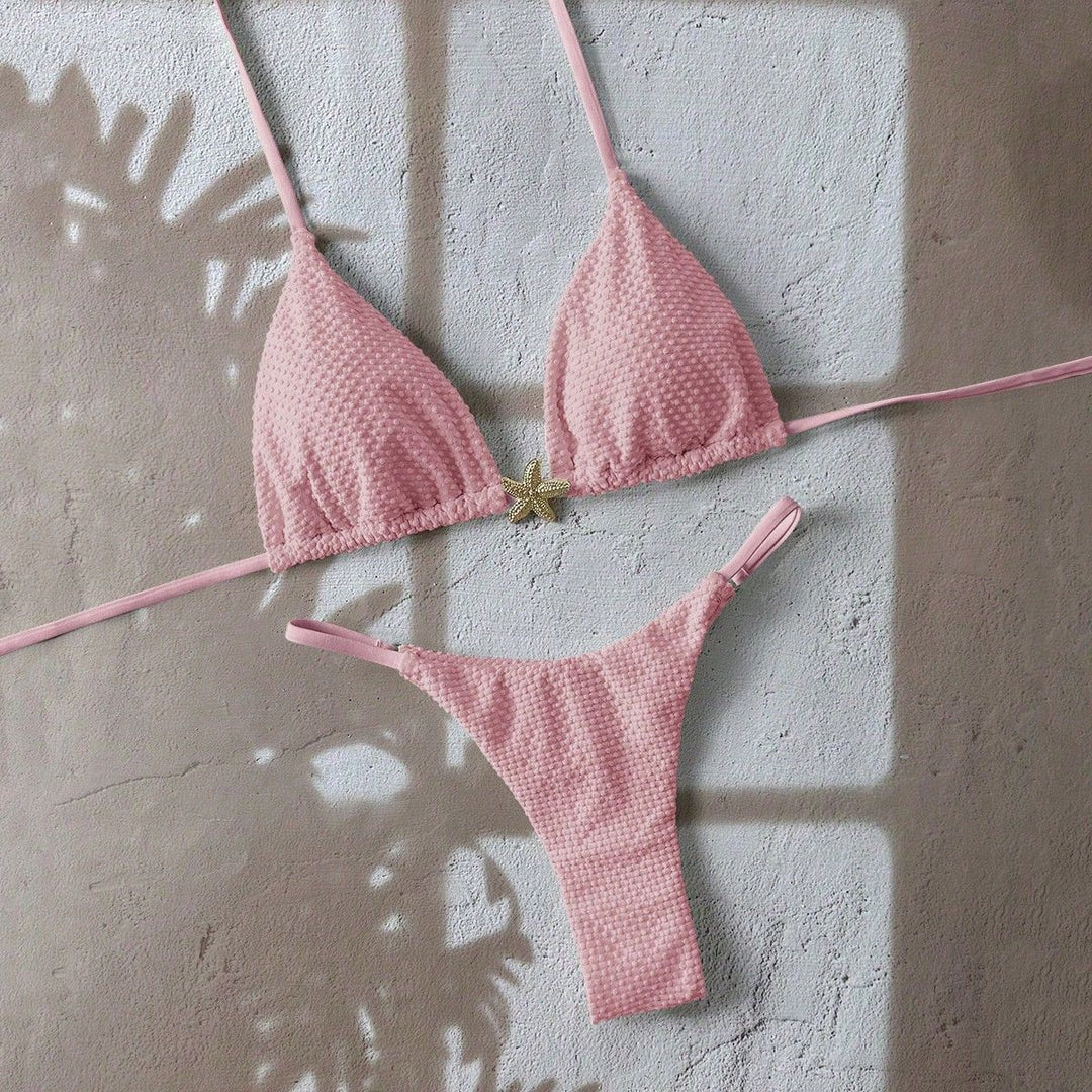 Women's triangle bikini with textured fabric and maritime details Mune Fashion