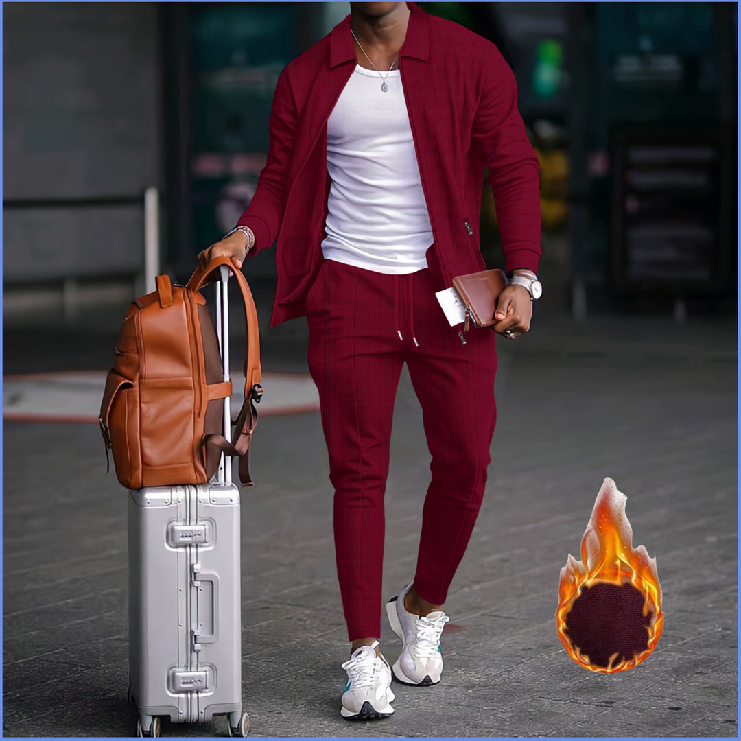Men's two-piece travel loungewear set with structured jacket, zipper and tapered joggers Mune Fashion