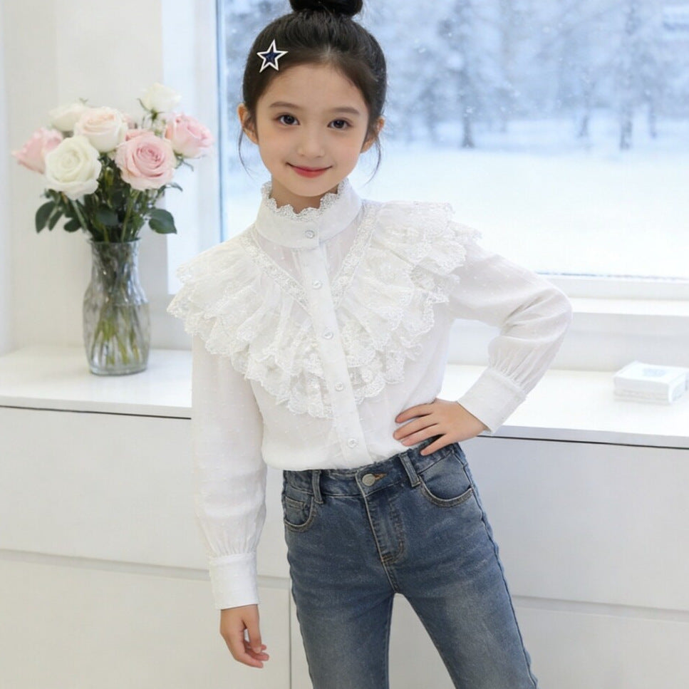 Girls elegant ruffled blouse with fine details Mune Fashion