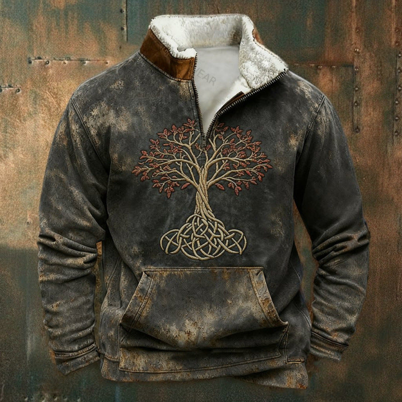 Men's Urban Fleece Pullover with Tree Motif Mune Fashion
