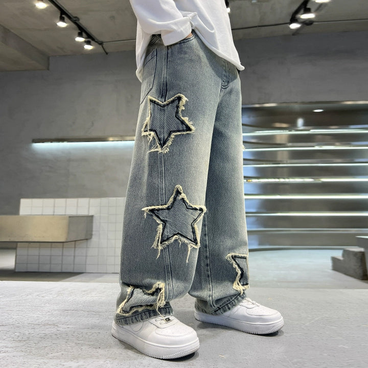 Unisex Baggy Jeans with Star Appliqué Mune Fashion