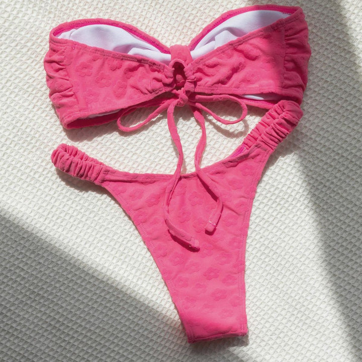Ladies Bandeau Bikini with delicate floral structures Mune Fashion