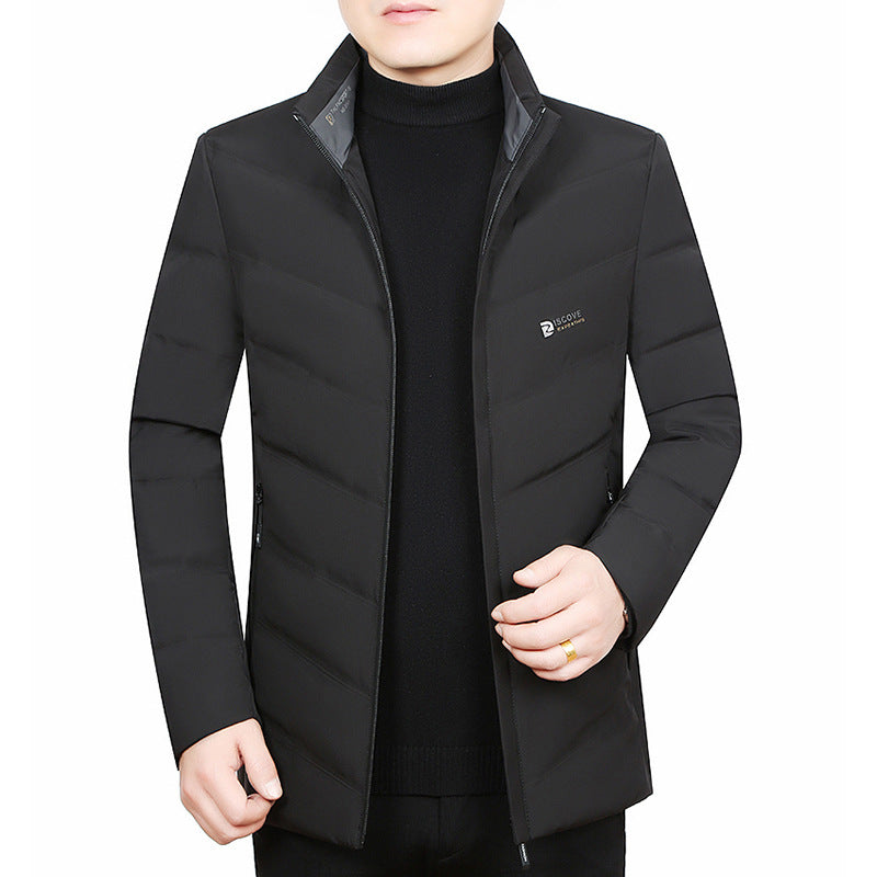 Men's Slim-Fit Travel Puffer Jacket with Stand Collar and Chevron Quilting Mune Fashion
