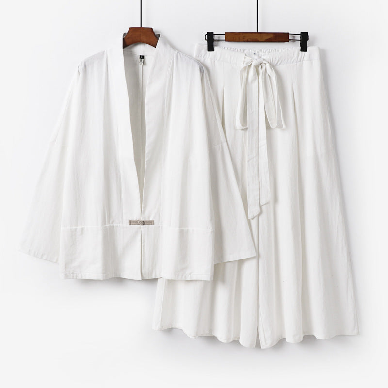 Women's Zen-inspired kimono set made of flowing viscose with short jacket and wide culotte pants Mune Fashion