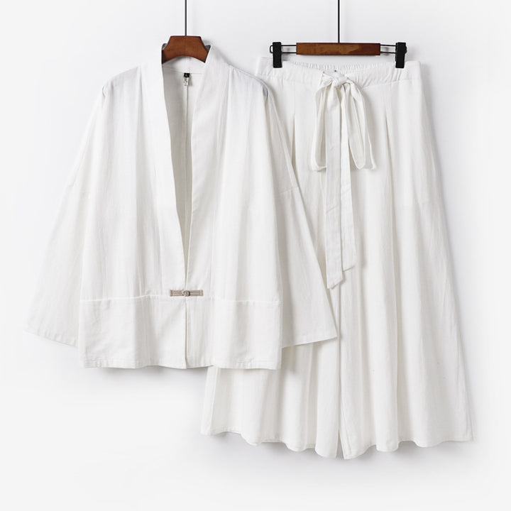 Women's Zen-inspired kimono set made of flowing viscose with short jacket and wide culotte pants Mune Fashion