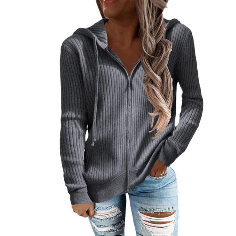 Women's knitted hooded zip hoodie with half zipper and kangaroo pockets Mune Fashion