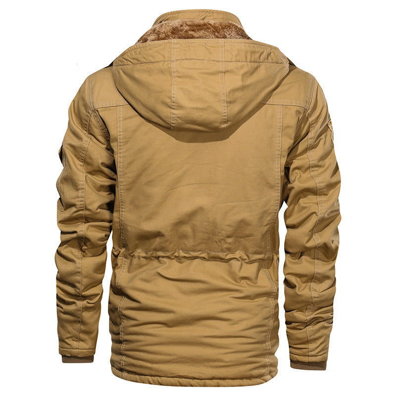 Men's Military-Inspired Canvas Field Jacket with Hood, Drawstring Waist and Fleece Lining Mune Fashion