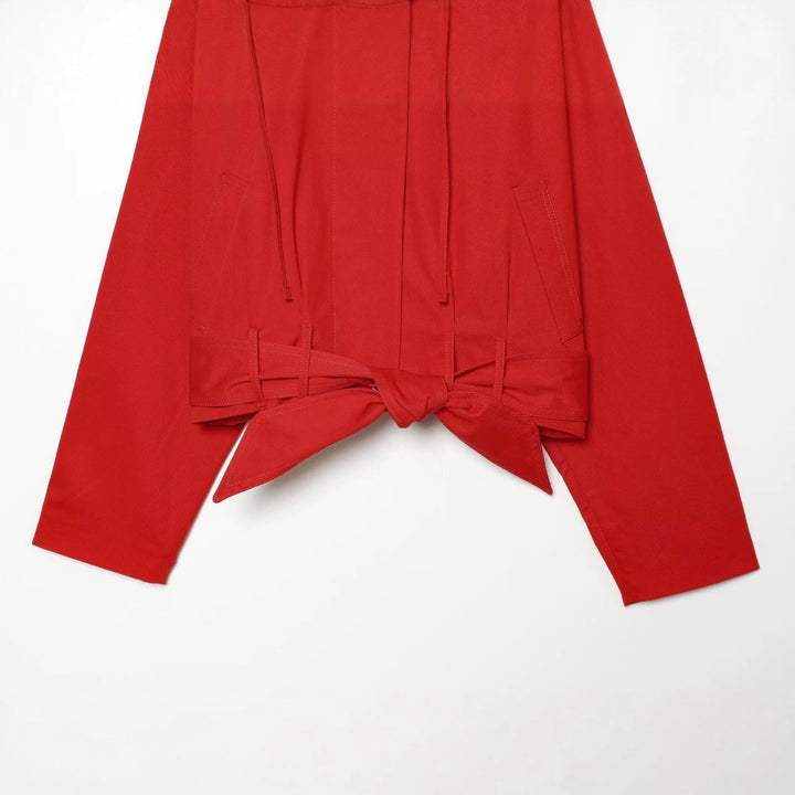 Women's Cropped Trench Coat with Drawstring, Knot Belt and Distinctive Stand Collar Mune Fashion