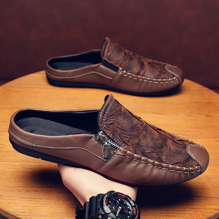 Men's leather moccasin slipper with side zipper and padded insole Mune Fashion