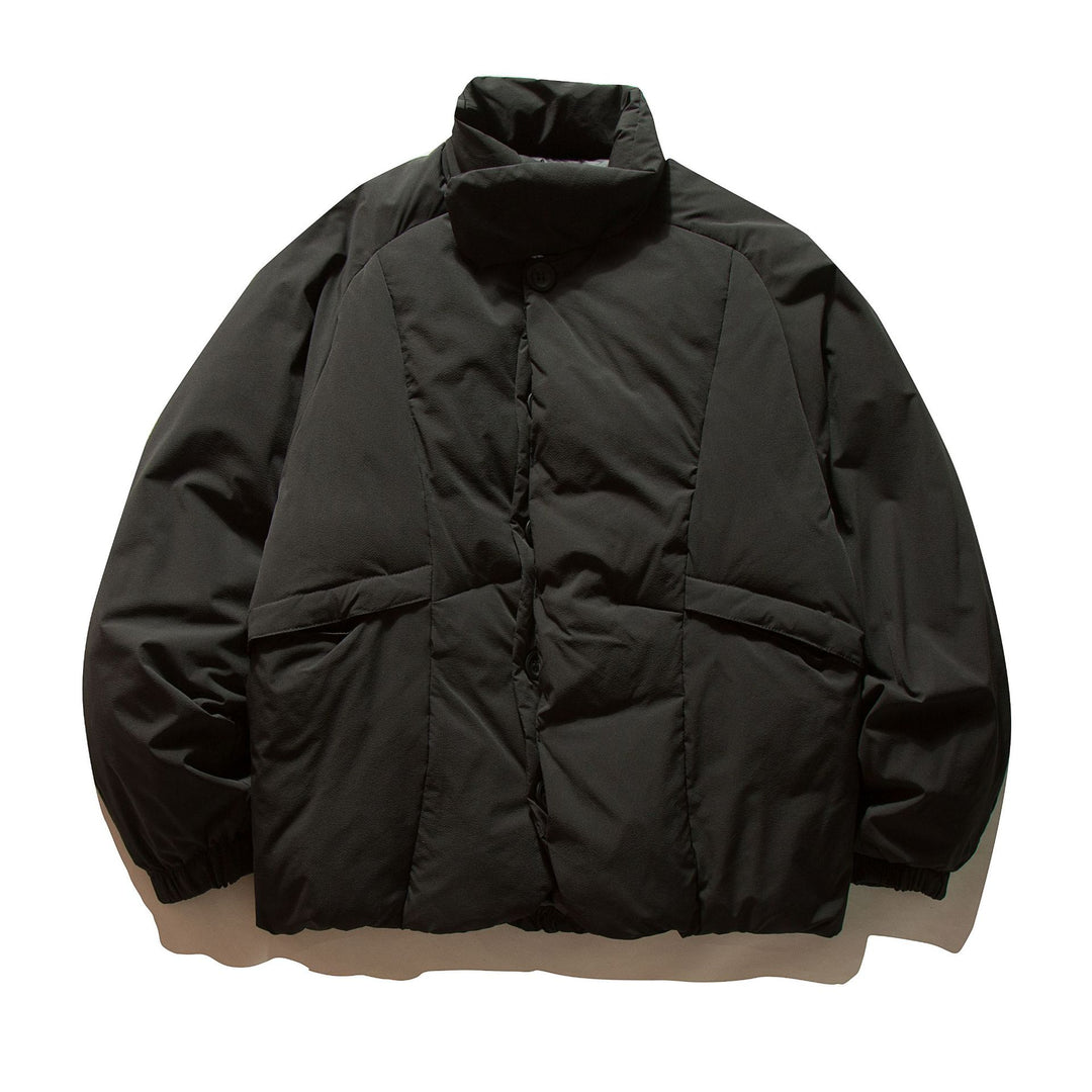 Men's Boxy Thermal Puffer Jacket with overlapping stand-up collar and patch flap pockets Mune Fashion