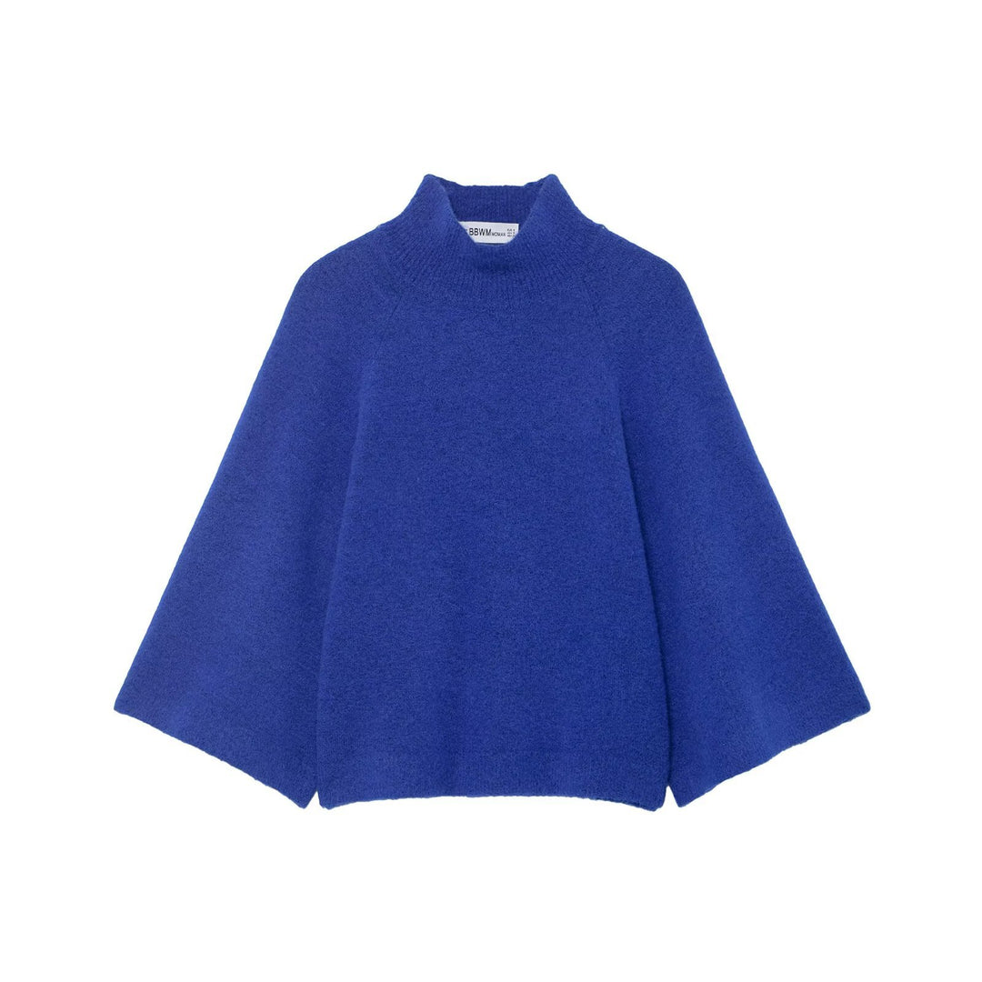 Women's Oversize Knit Poncho with Stand-Up Collar and Wide Swing Cut Mune Fashion