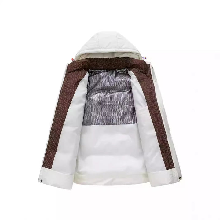 Men's quilted winter jacket with hood and print details Mune Fashion
