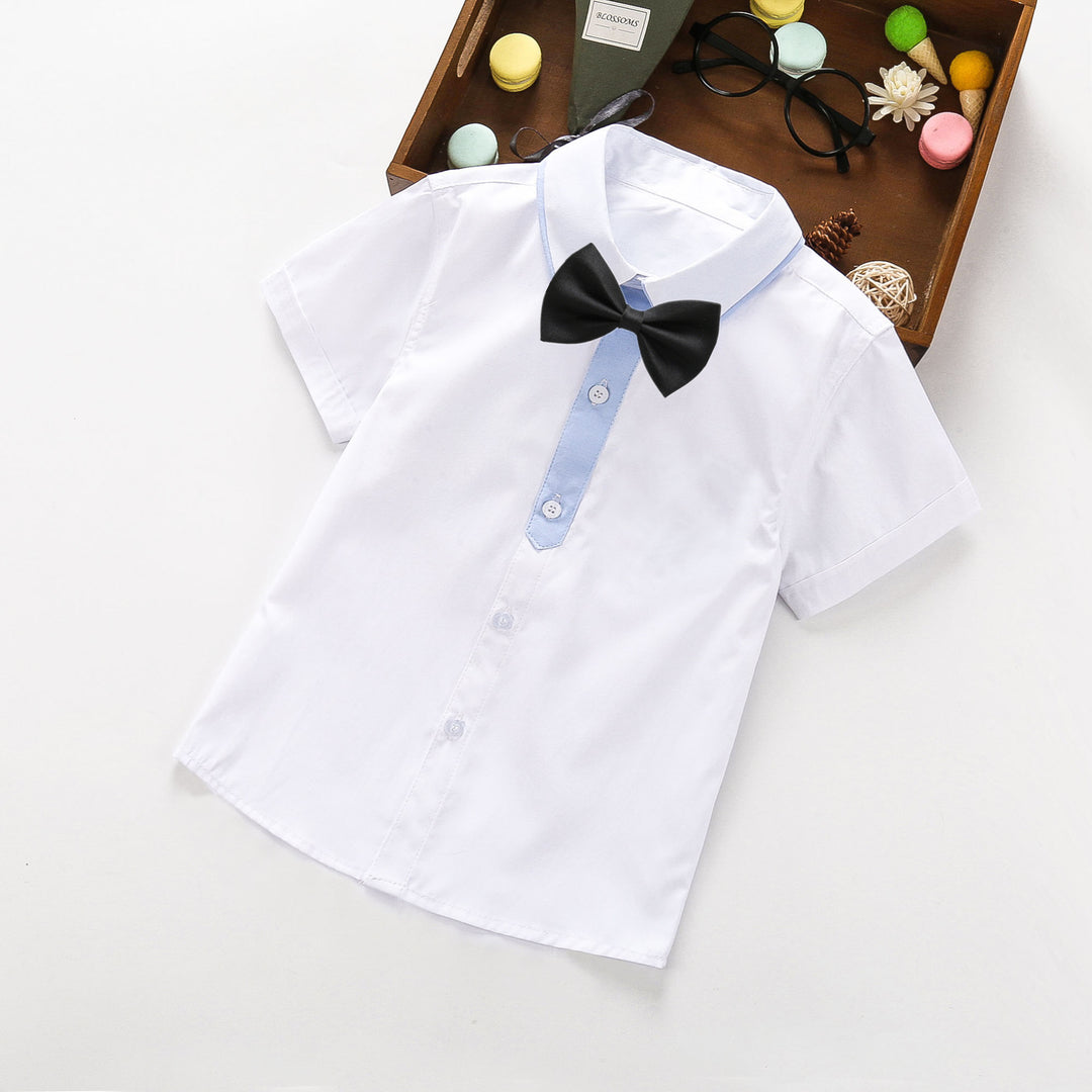 Ladies elegant short sleeve shirt with bow tie Mune Fashion