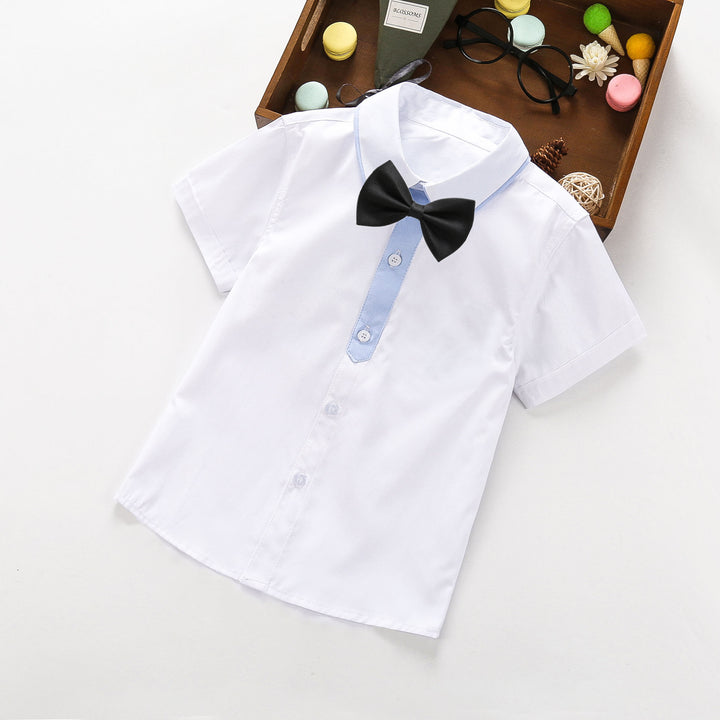 Ladies elegant short sleeve shirt with bow tie Mune Fashion