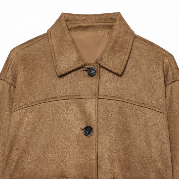 Women Boxy Jacket in Velvet Look with Patch Pockets Mune Fashion