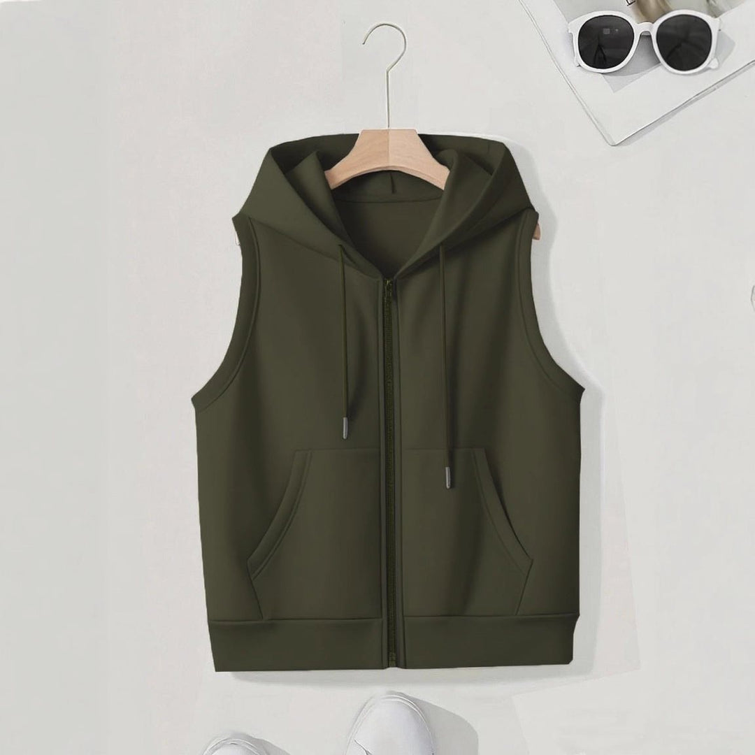 Women's Sleeveless Zip Hoodie Vest made of soft sweat with kangaroo pockets Mune Fashion