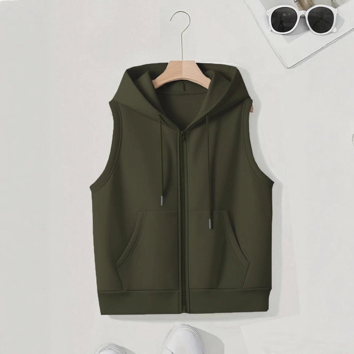 Women's Sleeveless Zip Hoodie Vest made of soft sweat with kangaroo pockets Mune Fashion