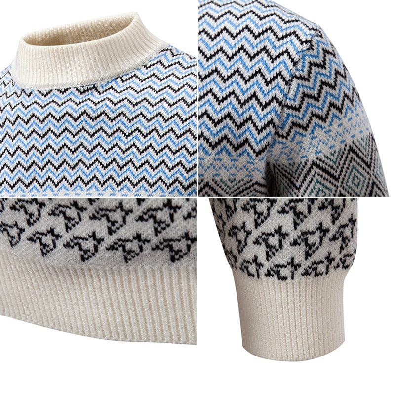 Men's Norwegian Pattern Sweater with Stand-Up Collar and Fine Jacquard Knit Mune Fashion