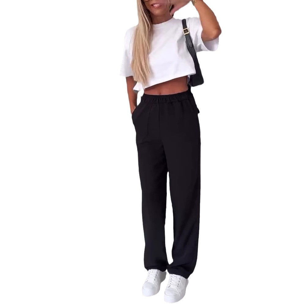 Women's wide Palazzo pants with elastic waistband and patch flap pockets Mune Fashion